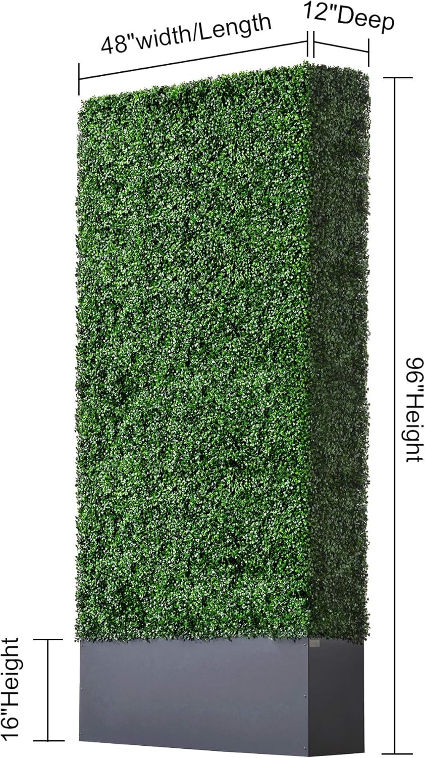 AGPL Upgraded Artificial Boxwood Hedge Wall with Dark Gray Stainless Steel Planter (96" Height 48"