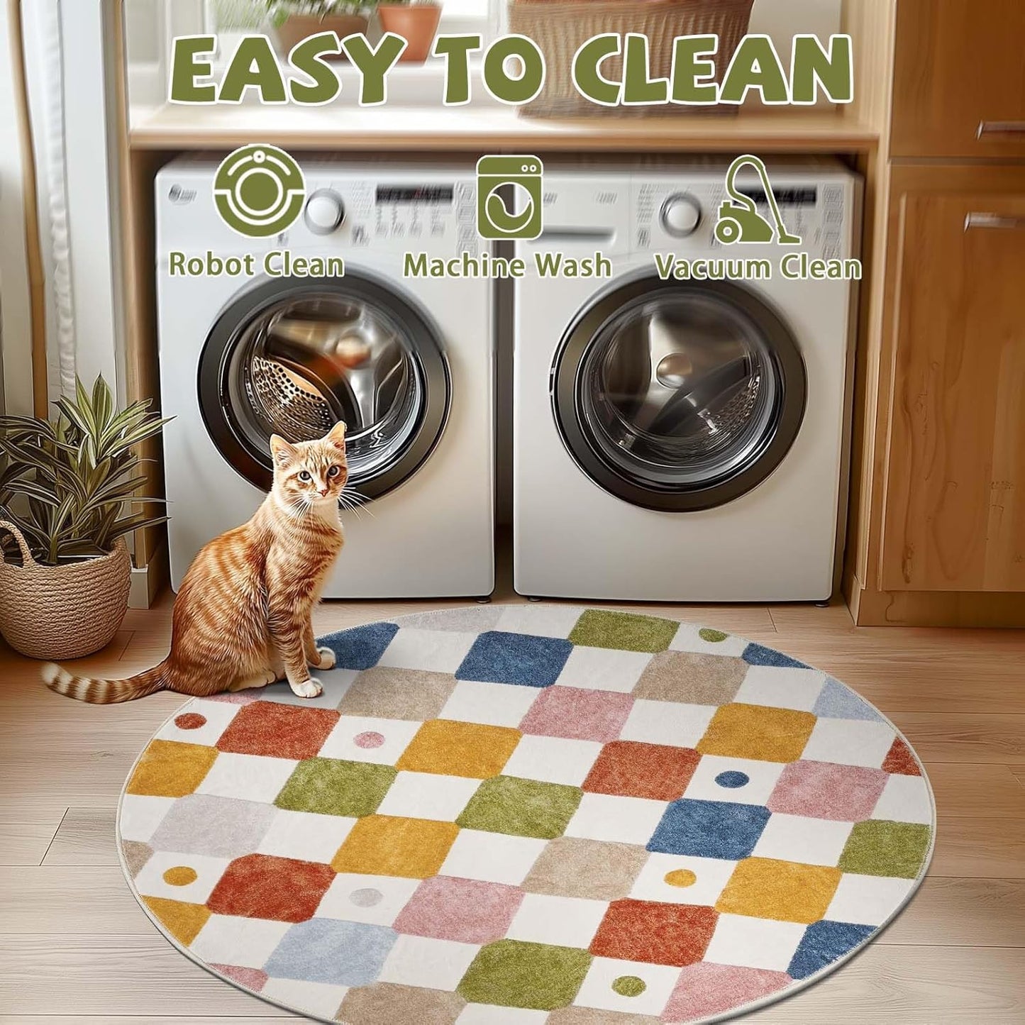 jinchan Round Rug 5ft Kids Washable Rug Indoor Floor Cover Non-Slip Soft Elementary School