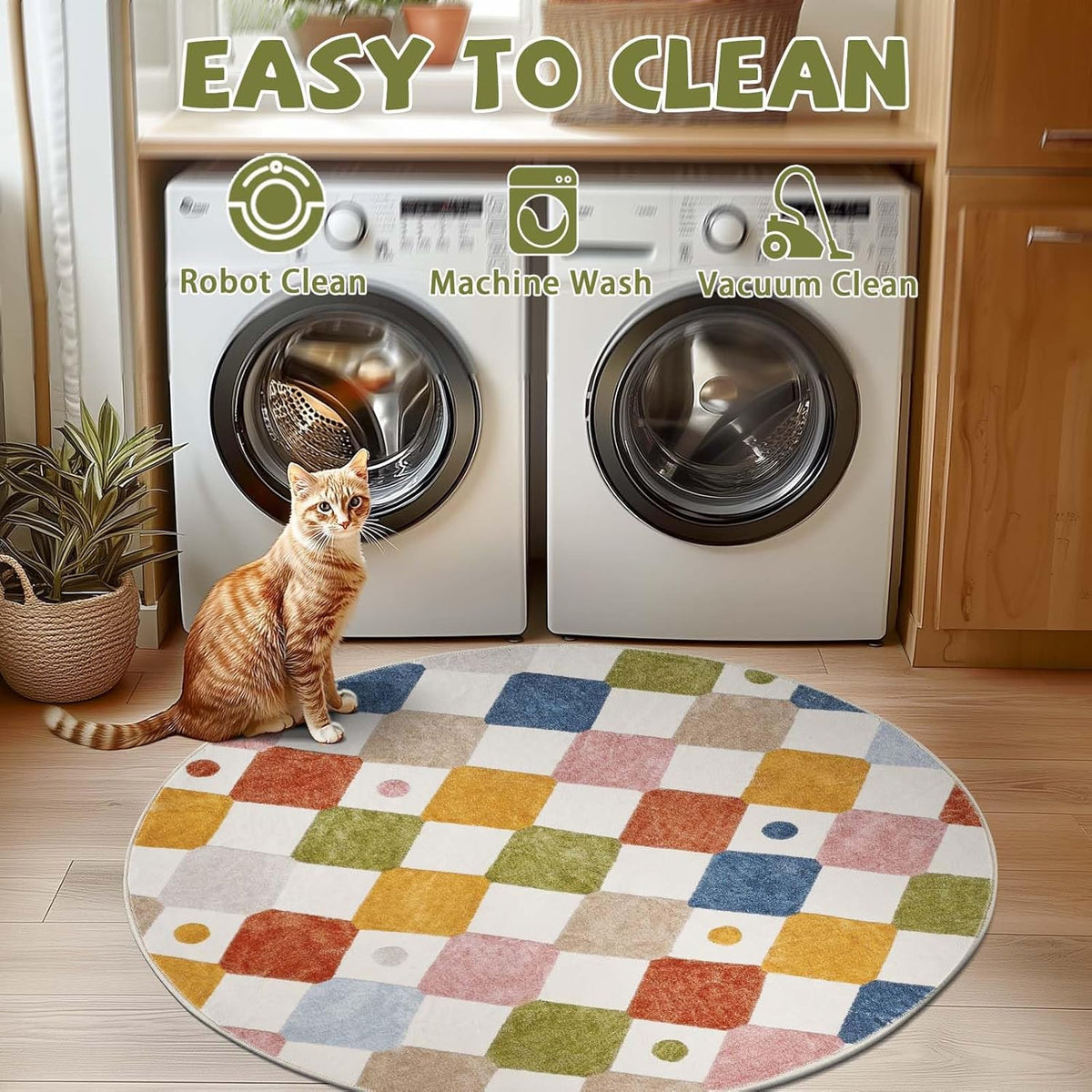 jinchan Round Rug 4ft Kids Washable Rug Indoor Floor Cover Non-Slip Soft Modern Elementary School