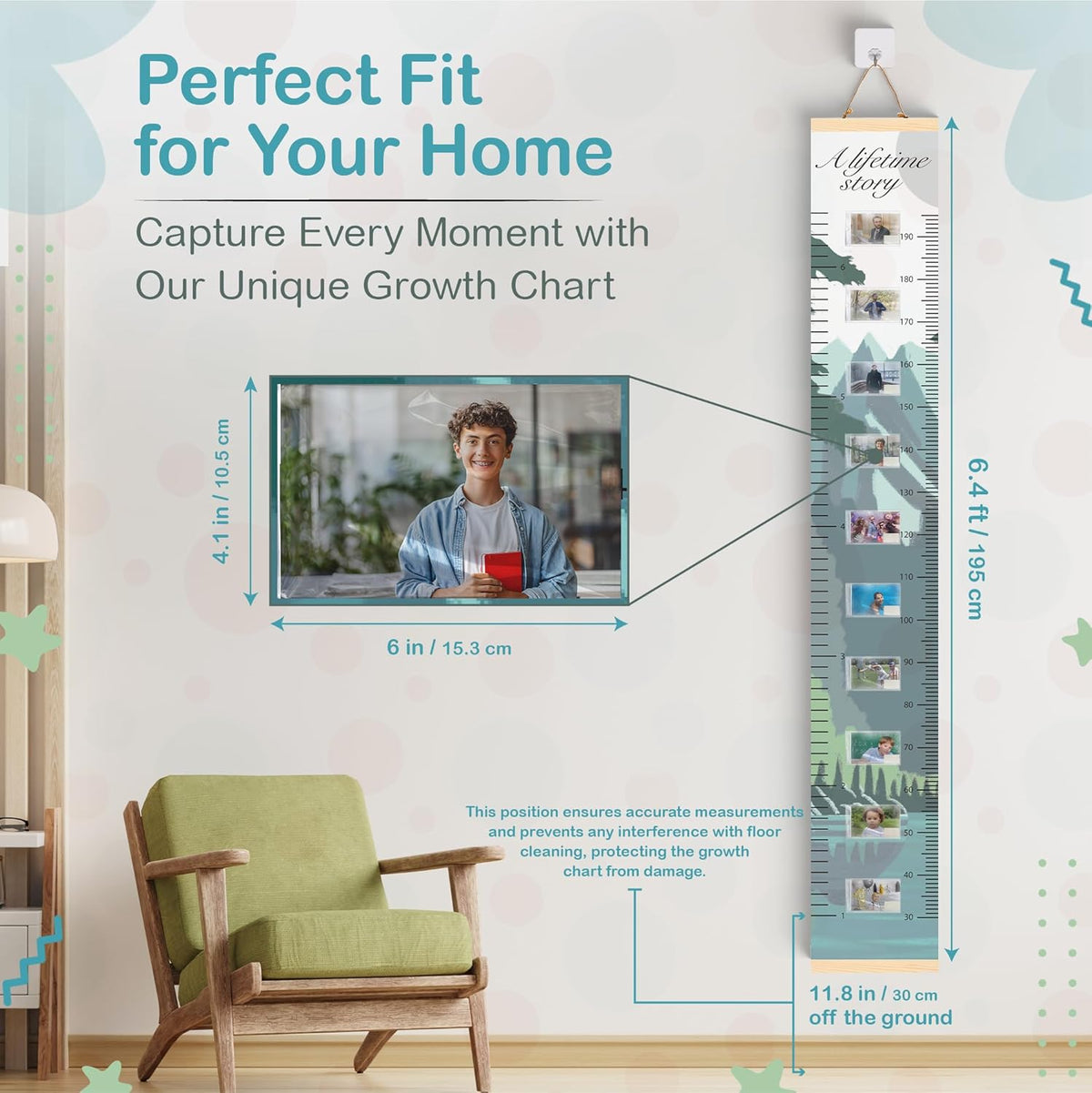 A Lifetime Story Growth Chart for Wall - Personalized for Photos, Photo Stickers, and Memory Album