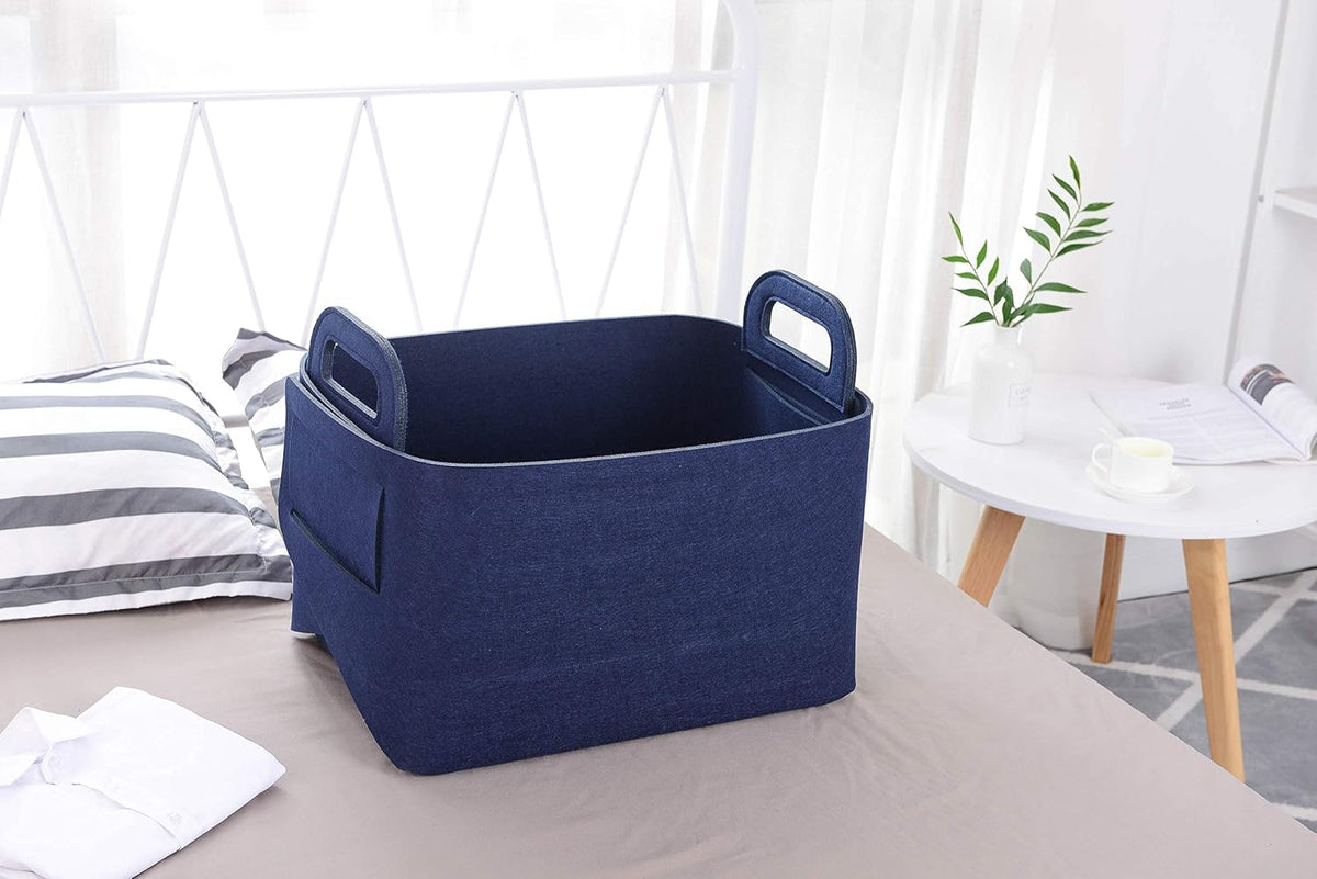 Storage Basket Felt Storage Bin Collapsible& Convenient Box Organizer with Carry Handles for Office