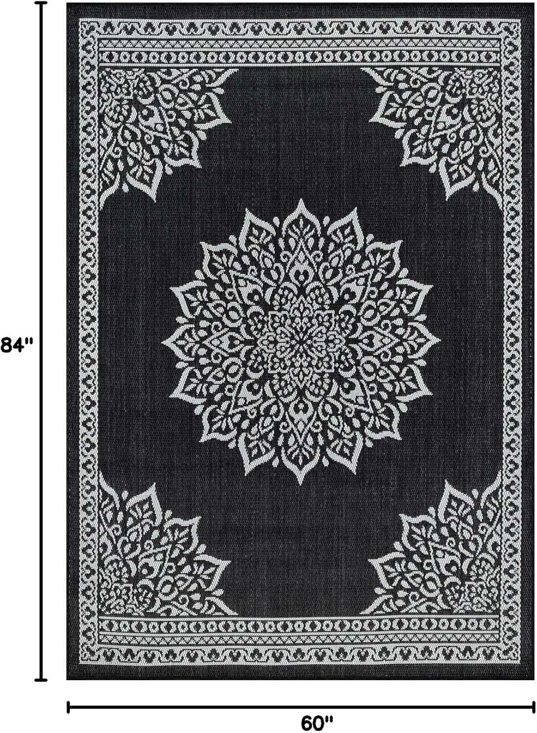CAMILSON Outdoor Rug, 5x7 Medallion Black White Modern Area Rugs for Indoor and Outdoor Patios