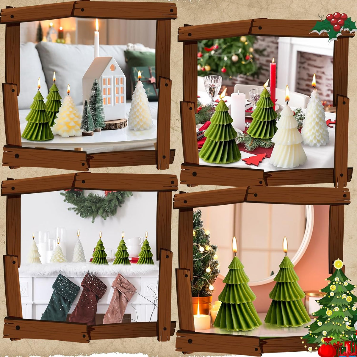 6 Pcs Christmas Tree Shaped Candles Xmas Wax Scented Candles White Green Decorative Christmas Tree
