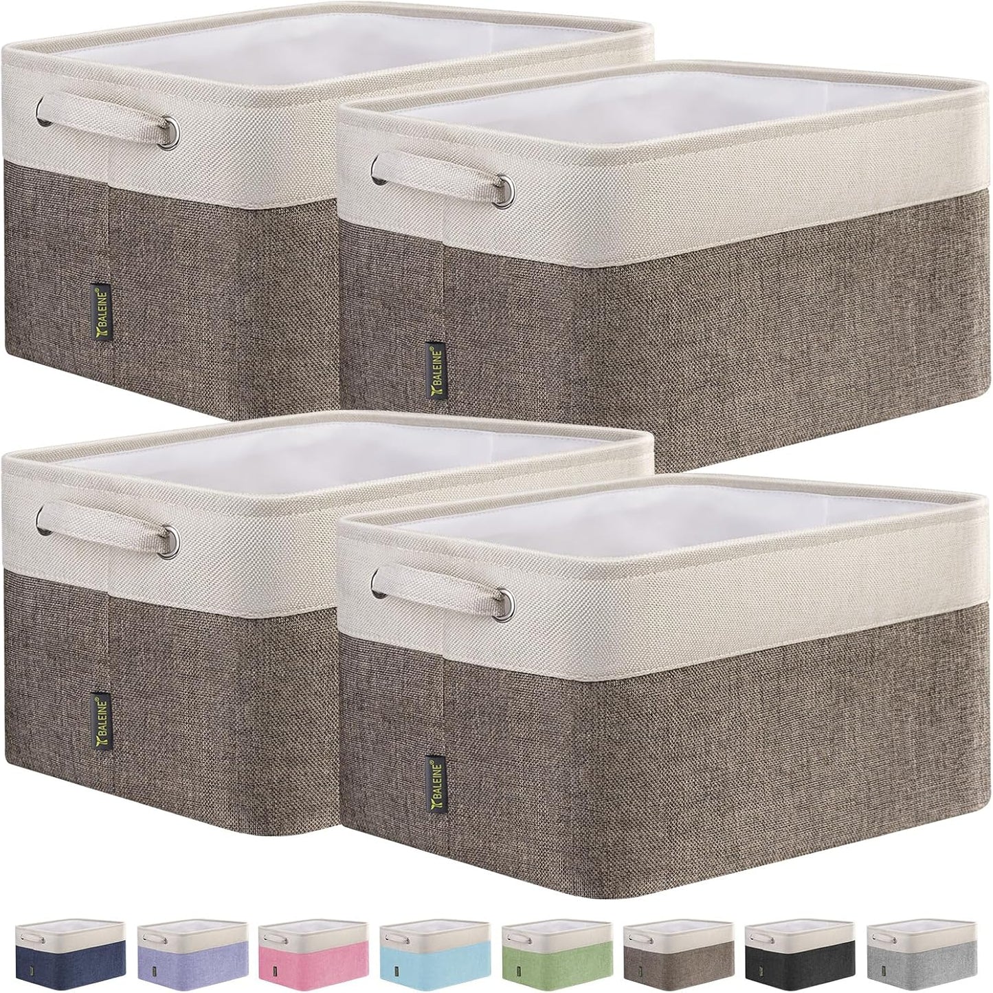 BALEINE 4 Pack Fabric Storage Bins for Shelves, Linen Storage Baskets for Organizing, Decorative