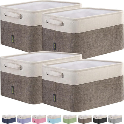 BALEINE 4 Pack Fabric Storage Bins for Shelves, Linen Storage Baskets for Organizing, Decorative