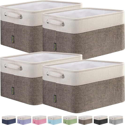 BALEINE 4 Pack Fabric Storage Bins for Shelves, Linen Storage Baskets for Organizing, Decorative