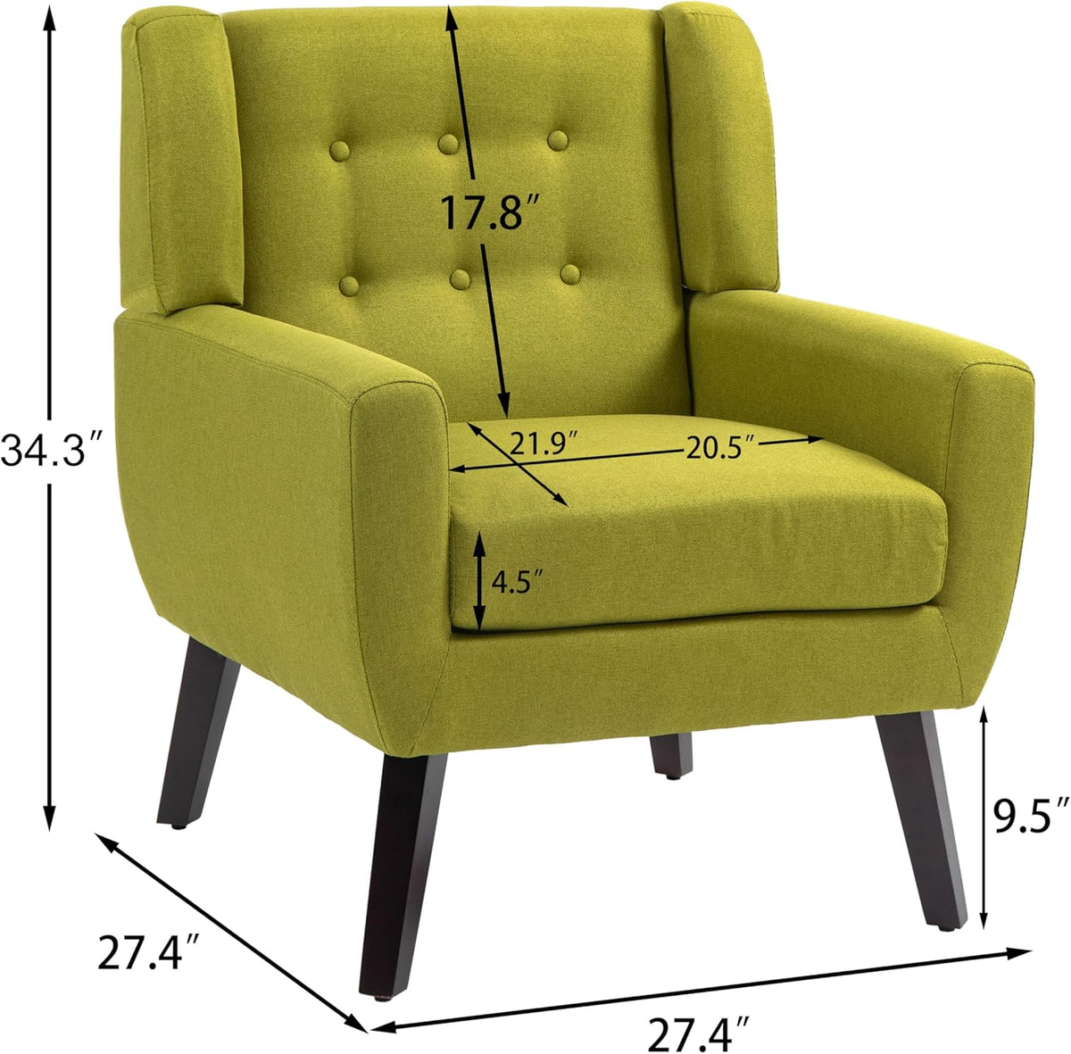 UIXE Accent Chairs Set of 2, Modern Upholstered Arm Chair, Mid-Century Club Armchair Comfy Single