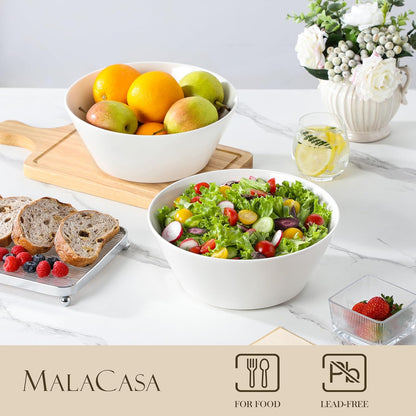 MALACASA Serving Bowls, 105 OZ Large Salad Bowls Set of 2, Porcelain White Bowls for Kitchen, Large