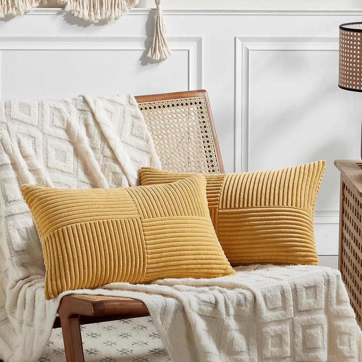 Fancy Homi 2 Packs Gold Yellow Lumbar Decorative Throw Pillow Covers 14x24 Inch for Couch Bed Sofa