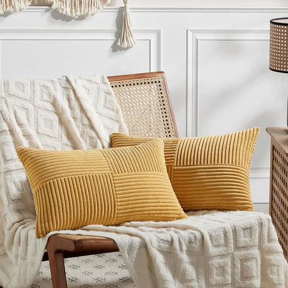 Fancy Homi 2 Packs Gold Yellow Lumbar Decorative Throw Pillow Covers 14x24 Inch for Couch Bed Sofa