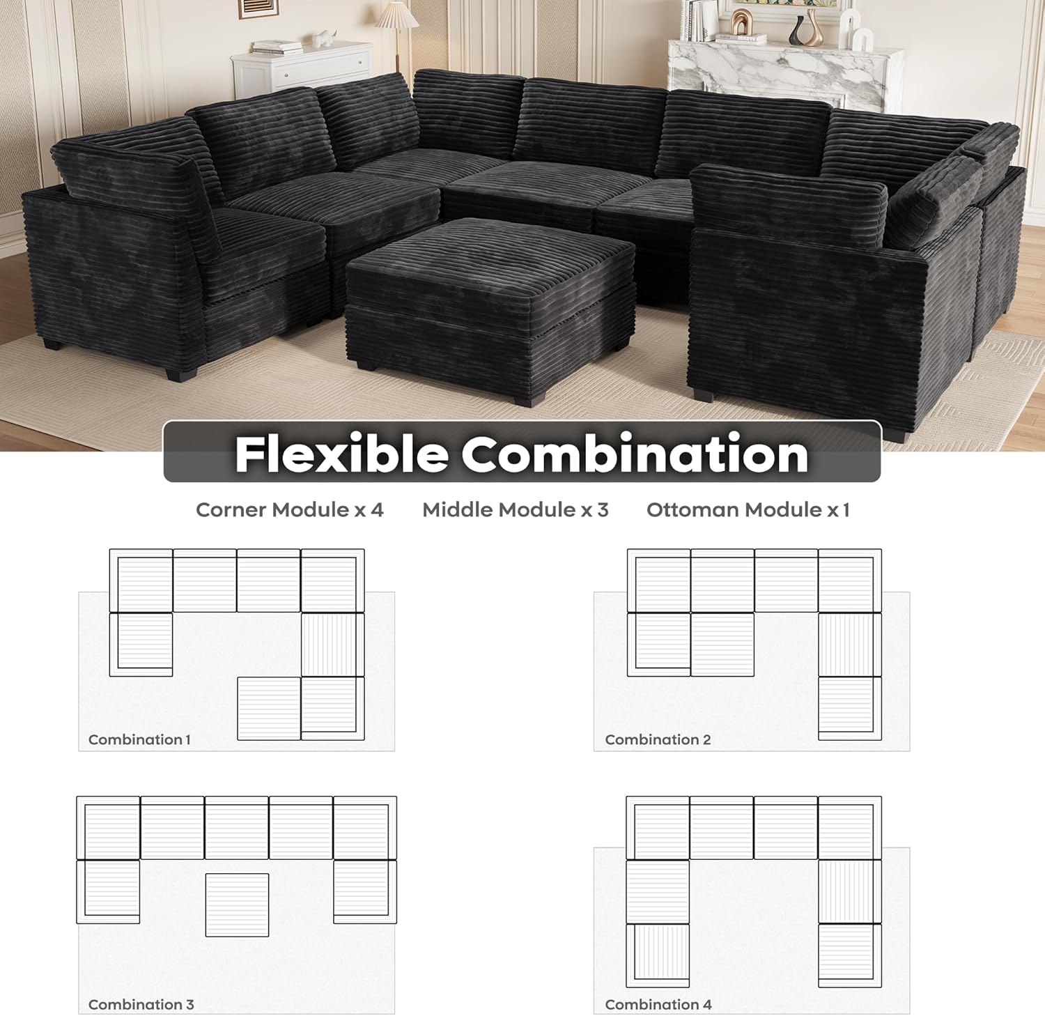 ovios Sectional Sofa Couch with U-Shape Chaise Sofa Bed, Comfy Modular Cloud Couches with Deep