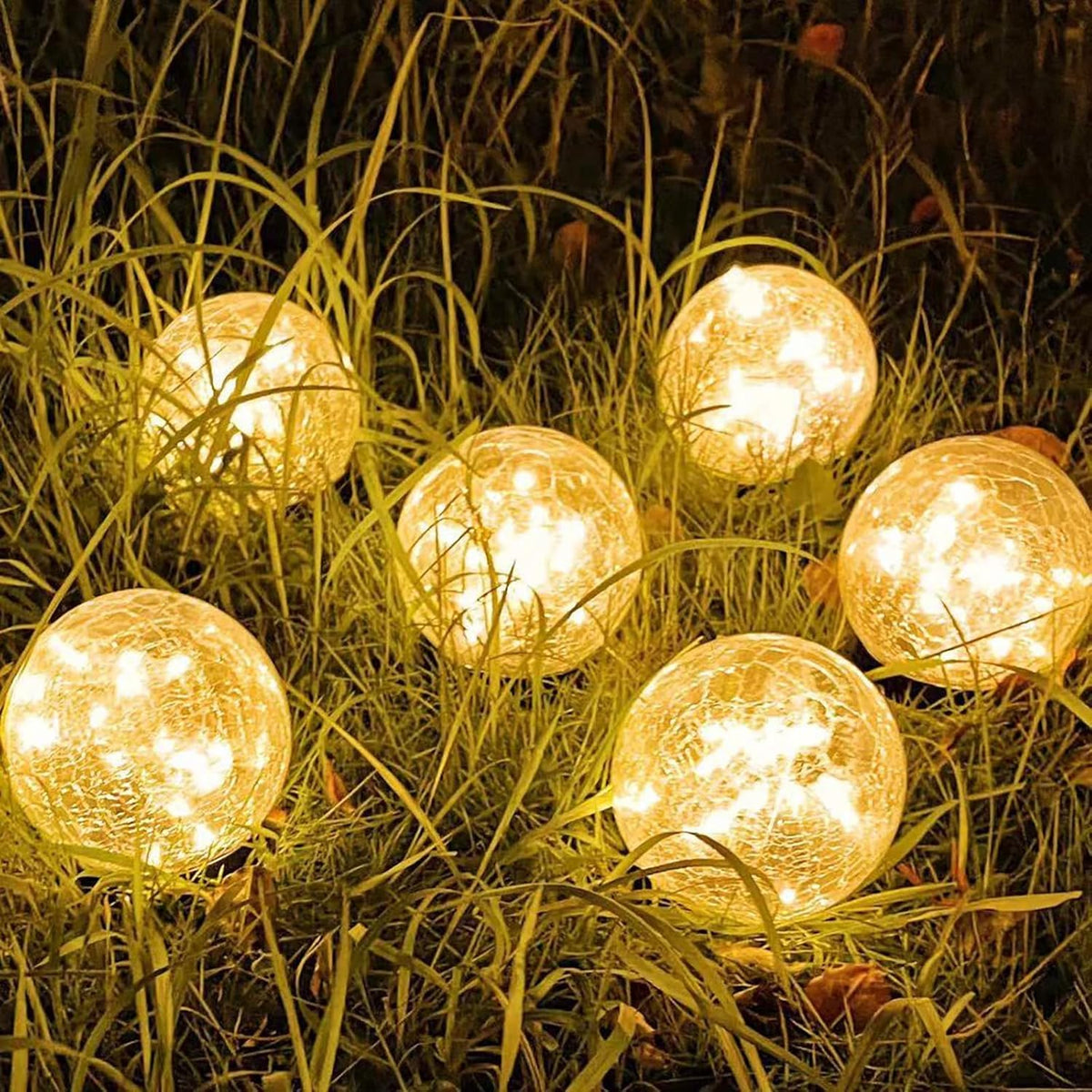 Solar Garden Lights Outdoor Waterproof, 6 Pack LEDs Cracked Glass Ball Light, Ground Landscape