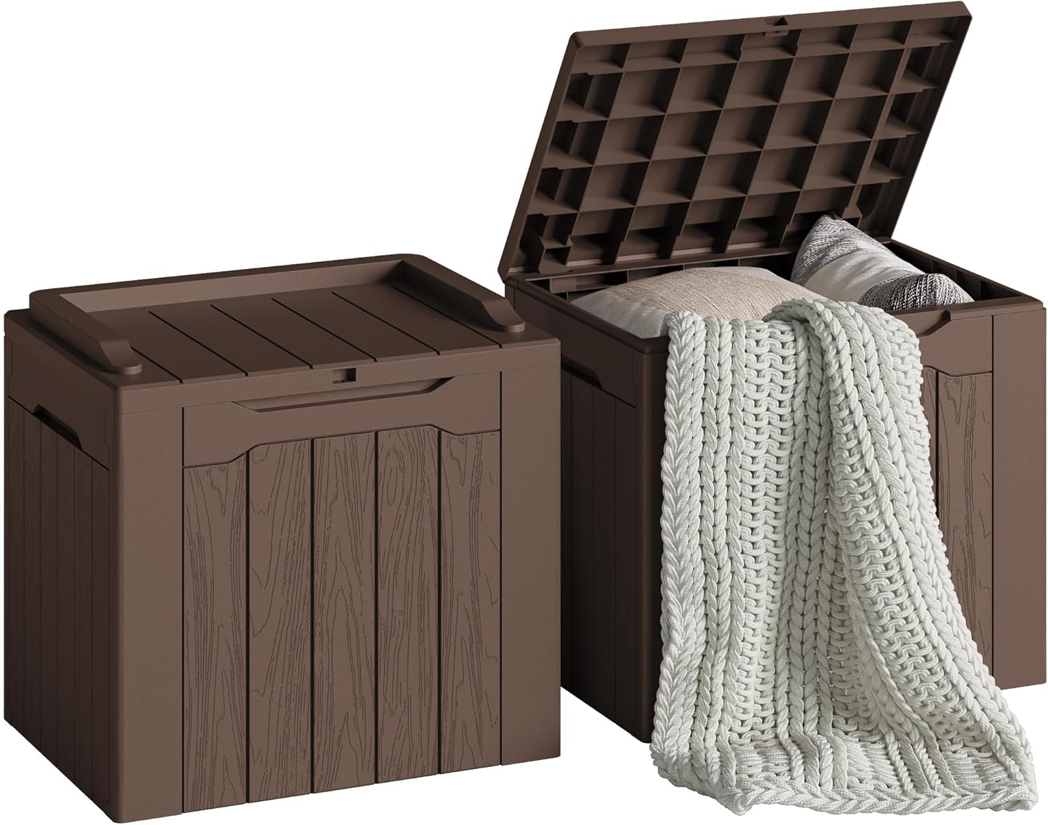 Devoko 30 Gallon Resin Deck Box 2 Pack Outdoor Indoor Waterproof Storage Box for Patio Furniture