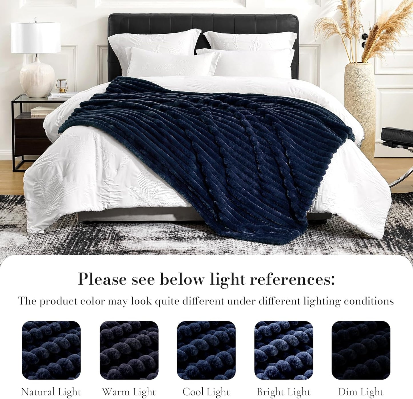 Amélie Home Faux Fur Throw Blanket for Couch, Cozy Fuzzy Fluffy Fur Luxurious Soft Striped Plush