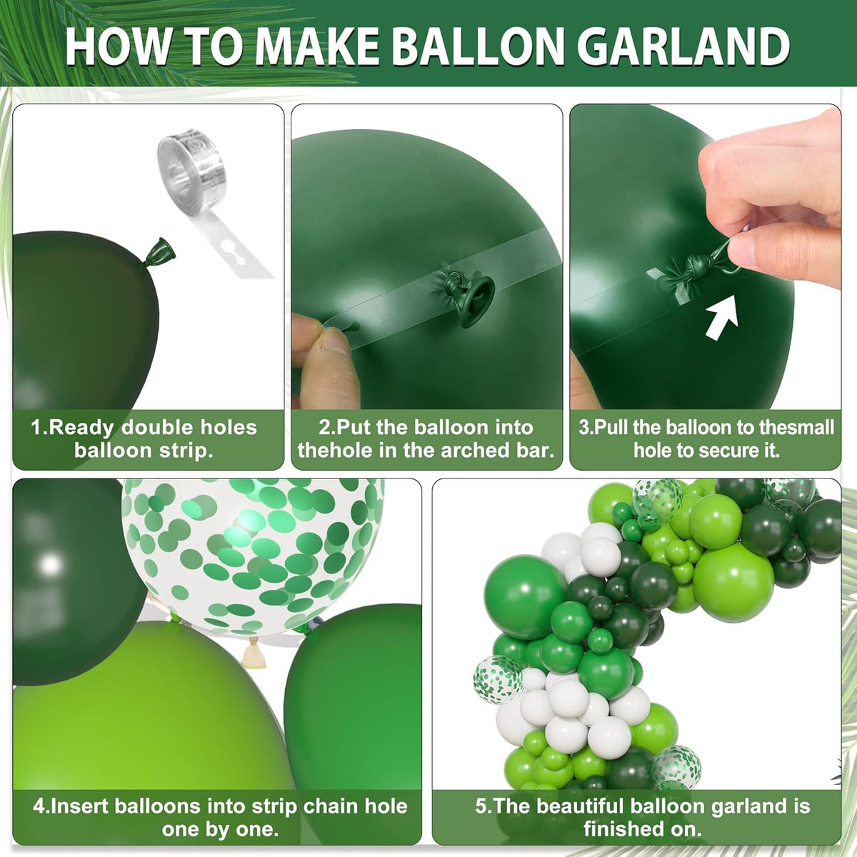 Amandir 153pcs Green Balloons Arch Garland Kit, Different Sizes 18 12 10 5inch Dark Emerald Light