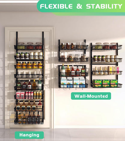 Over The Door Pantry Organizer, Wall Mount Spice Rack, Pantry Hanging Storage and Organization, 8