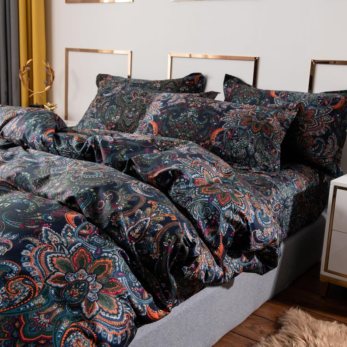 ABREEZE Luxury Vintage Black Duvet Cover Sets Damask Paisley Bedding Set Retro 100% Brushed Cotton
