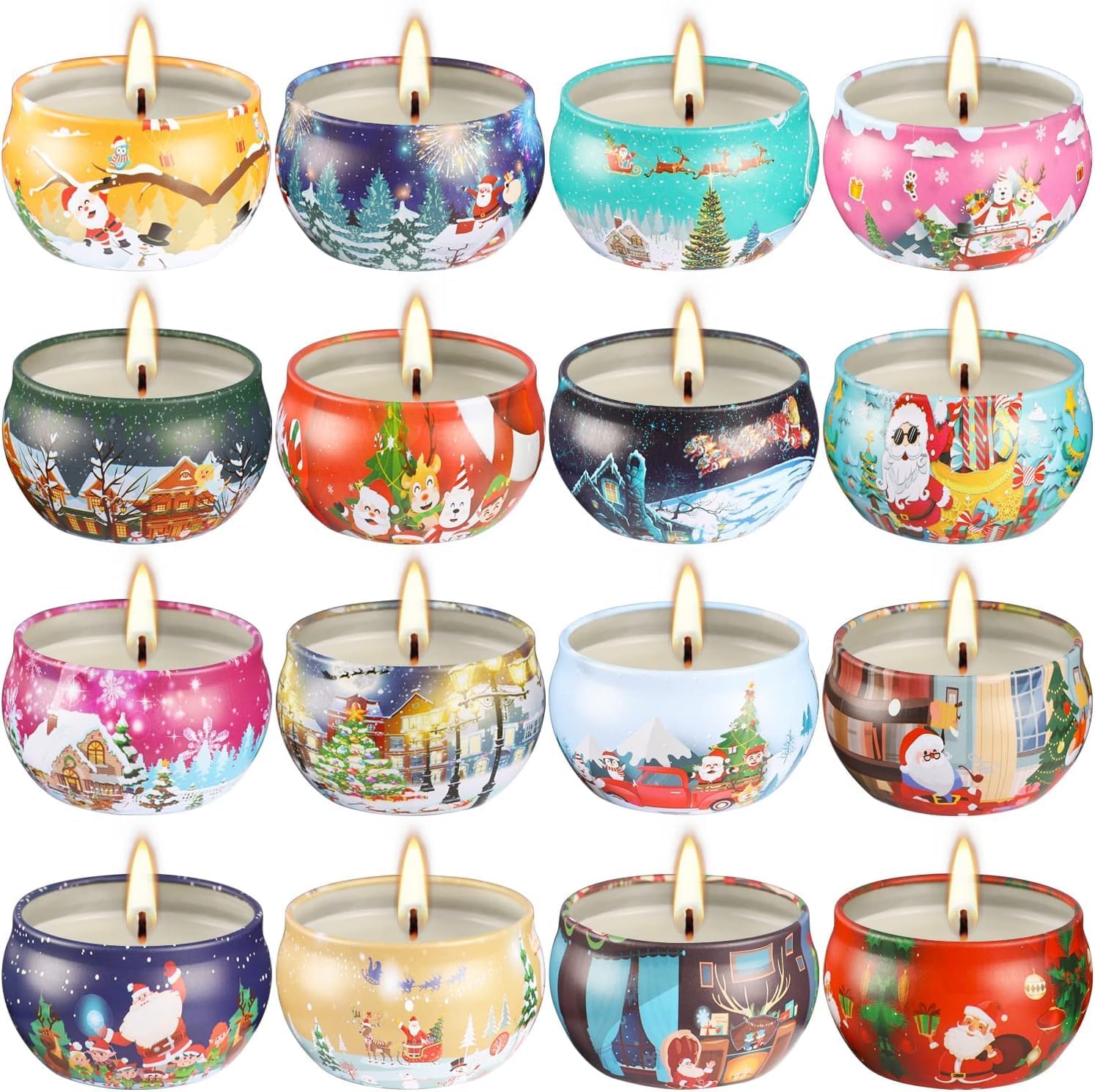 16pcs Christmas Scented Candles Set, 2.5oz Aromatherapy Candles Gift for Women, 16 Fragrances Soy