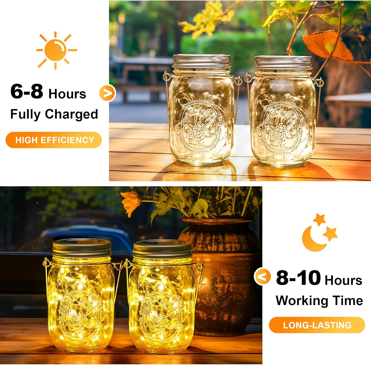 GIGALUMI Solar Mason Jar Lights, 8 Pack 30 Led String Fairy Lights Garden Lights Outdoor Waterproof