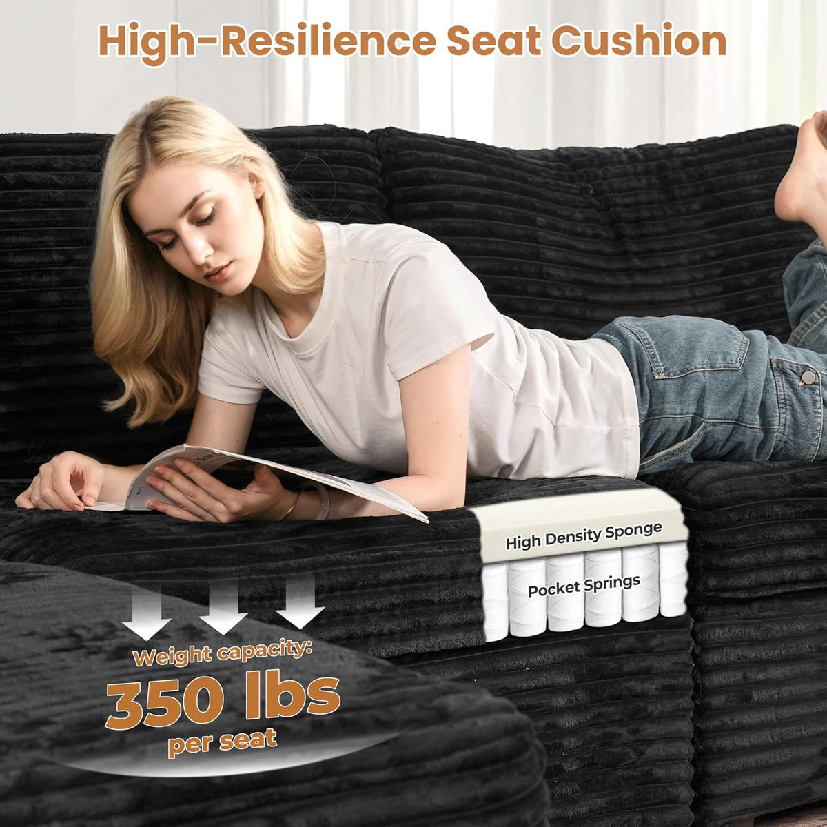 ovios Sectional Sofa Couch with L-Shape Chaise Sofa Bed, Comfy Modular Cloud Couches with Deep