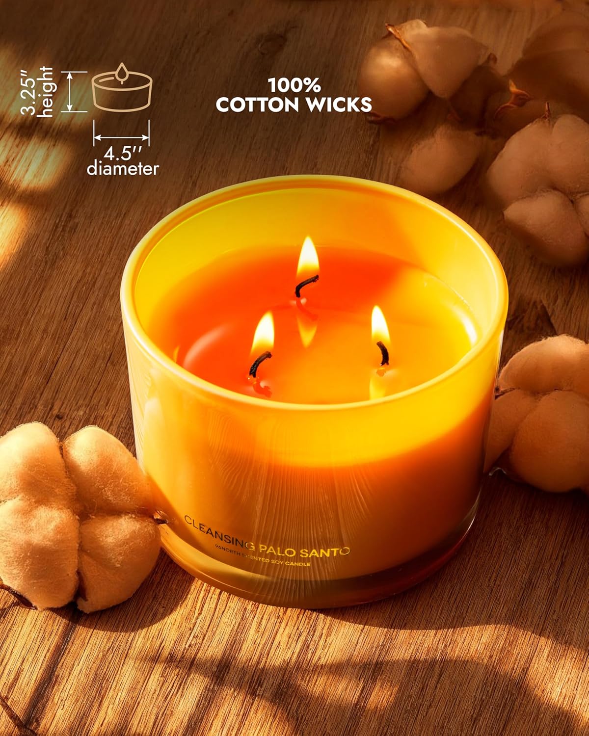 96NORTH Luxury Palo Santo Candle | Large 3 Wick Jar Candle | Up to 50 Hours Burning Time | 100%