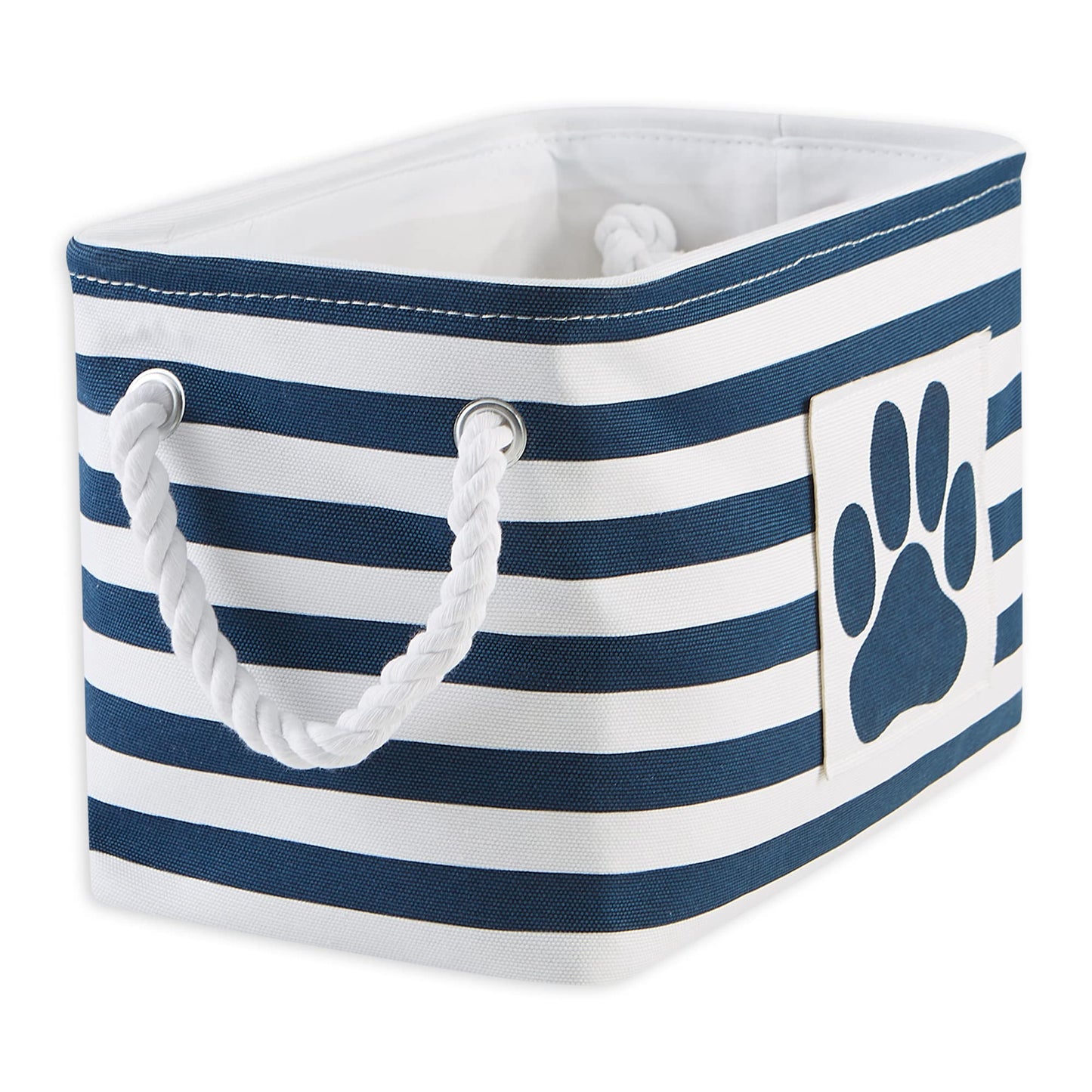Bone Dry Pet Storage Collection Striped Paw Patch Bin, Small Rectangle, Navy