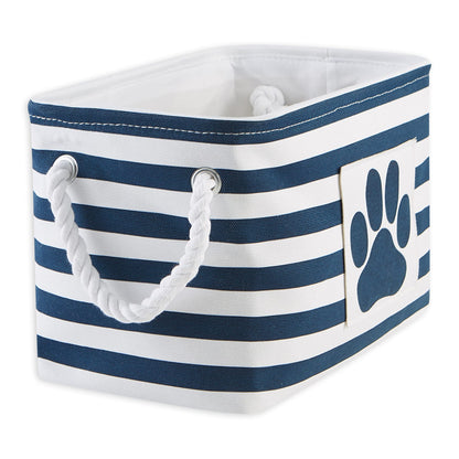 Bone Dry Pet Storage Collection Striped Paw Patch Bin, Small Rectangle, Navy