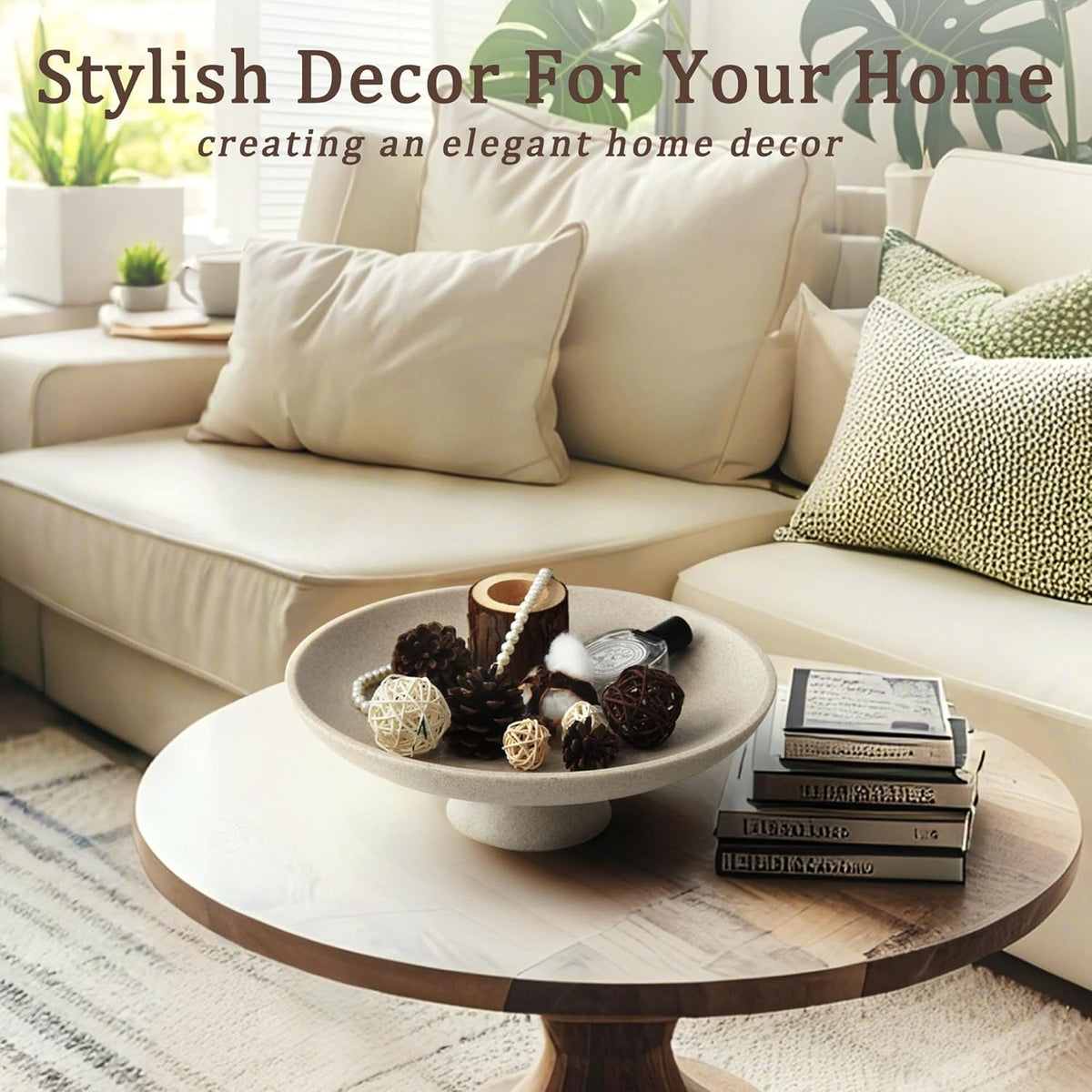 Modern Resin Pedestal Decorative Bowl, Large Fruit Bowl for Kitchen Counter, Stylish Key Bowl for