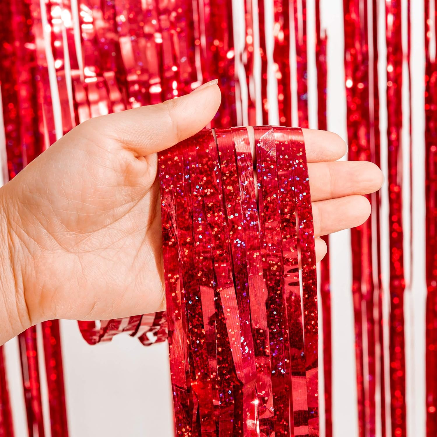 GREATRIL Red Fringe Curtains Party Streamers Backdrop Foil Tinsel Curtain Decoration for Stranger