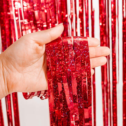 GREATRIL Red Fringe Curtains Party Streamers Backdrop Foil Tinsel Curtain Decoration for Stranger