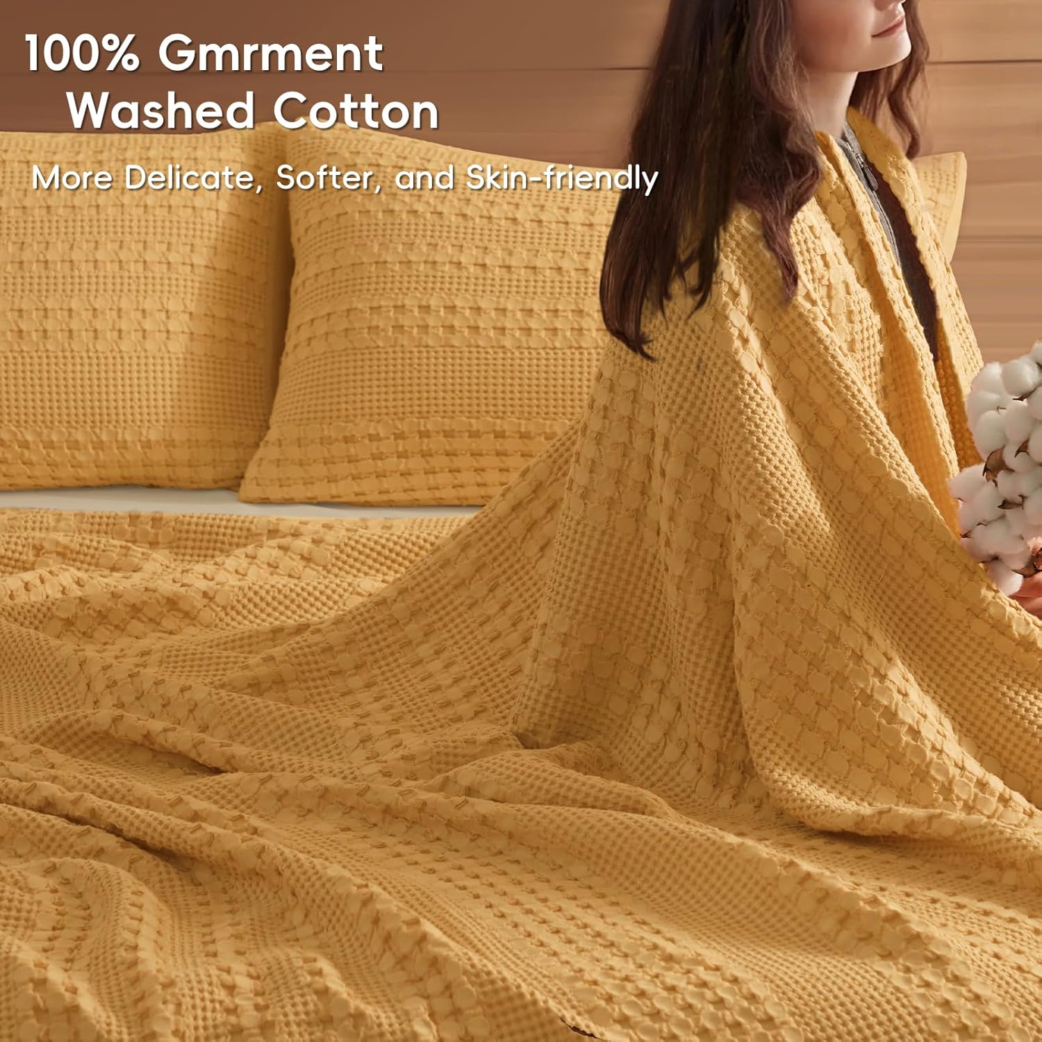 PHF 100% Cotton Waffle Weave Blanket King Size, Soft Lightweight Breathable Cozy Summer Blankets