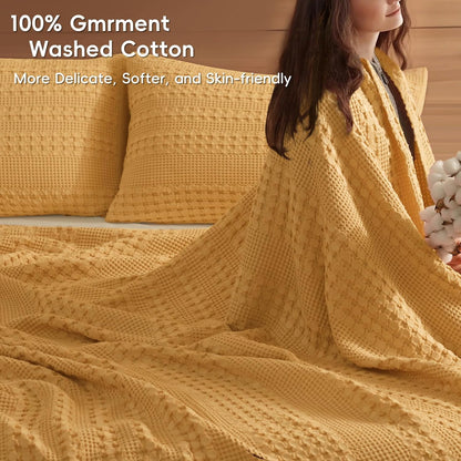 PHF 100% Cotton Waffle Weave Blanket Twin Size, Soft Lightweight Breathable Cozy Summer Blankets