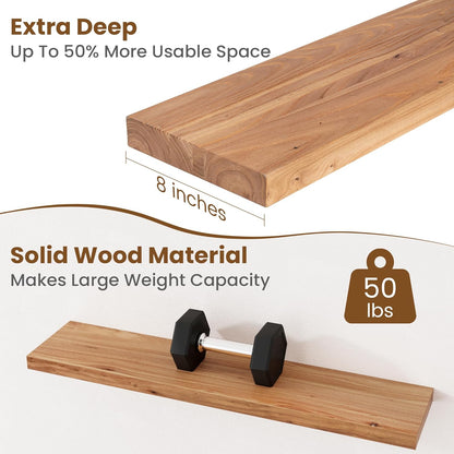 Floating Shelves for Wall Decor, 8" Deep Rustic Solid Elm Wood Floating Shelves Wall Mounted, Wall