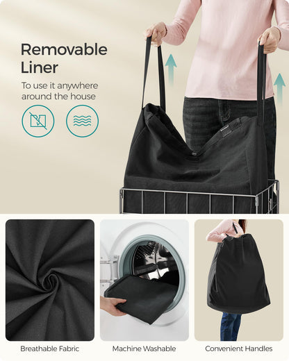 SONGMICS Laundry Hamper, 23.8 Gal. (90L) Laundry Basket, Collapsible Clothes Hamper, Removable and
