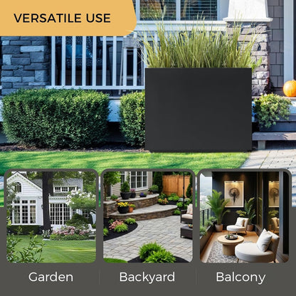 Tall & Long Metal Planter with Middle Shelf, 36W x 11D x 30H Large Rectangular Outdoor Planter Box