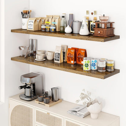 55" Floating Shelves for Wall, 12" Deep Slim Rustic Brown Floating Shelves, Wall-Mounted Shelves