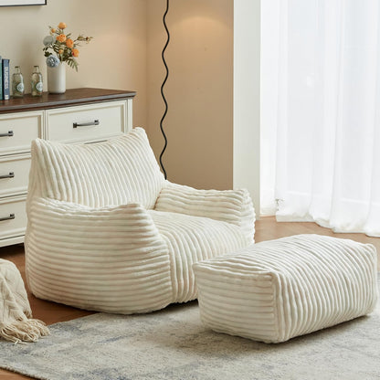 Premium Beige Bean Bag Chair for Adults with Armrest- Ultra Plush Memory Foam Lounge Sofa & Comfy