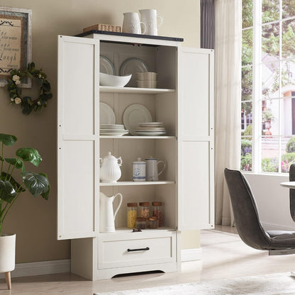 JXQTLINGMU Farmhouse Kitchen Pantry Cabinet - 72" Tall Wood Kitchen Storage Cabinets with