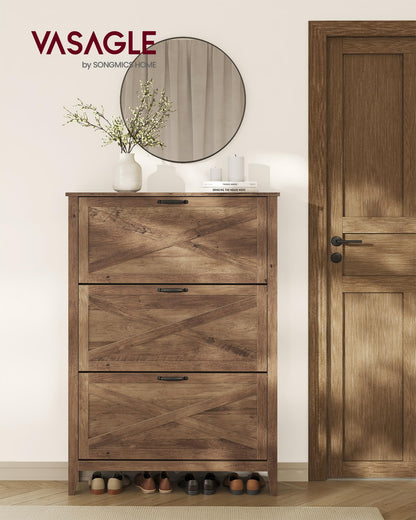 VASAGLE LIRY Collection - Shoe Storage Cabinet Organizer with 3 Flip Drawers, Freestanding Narrow