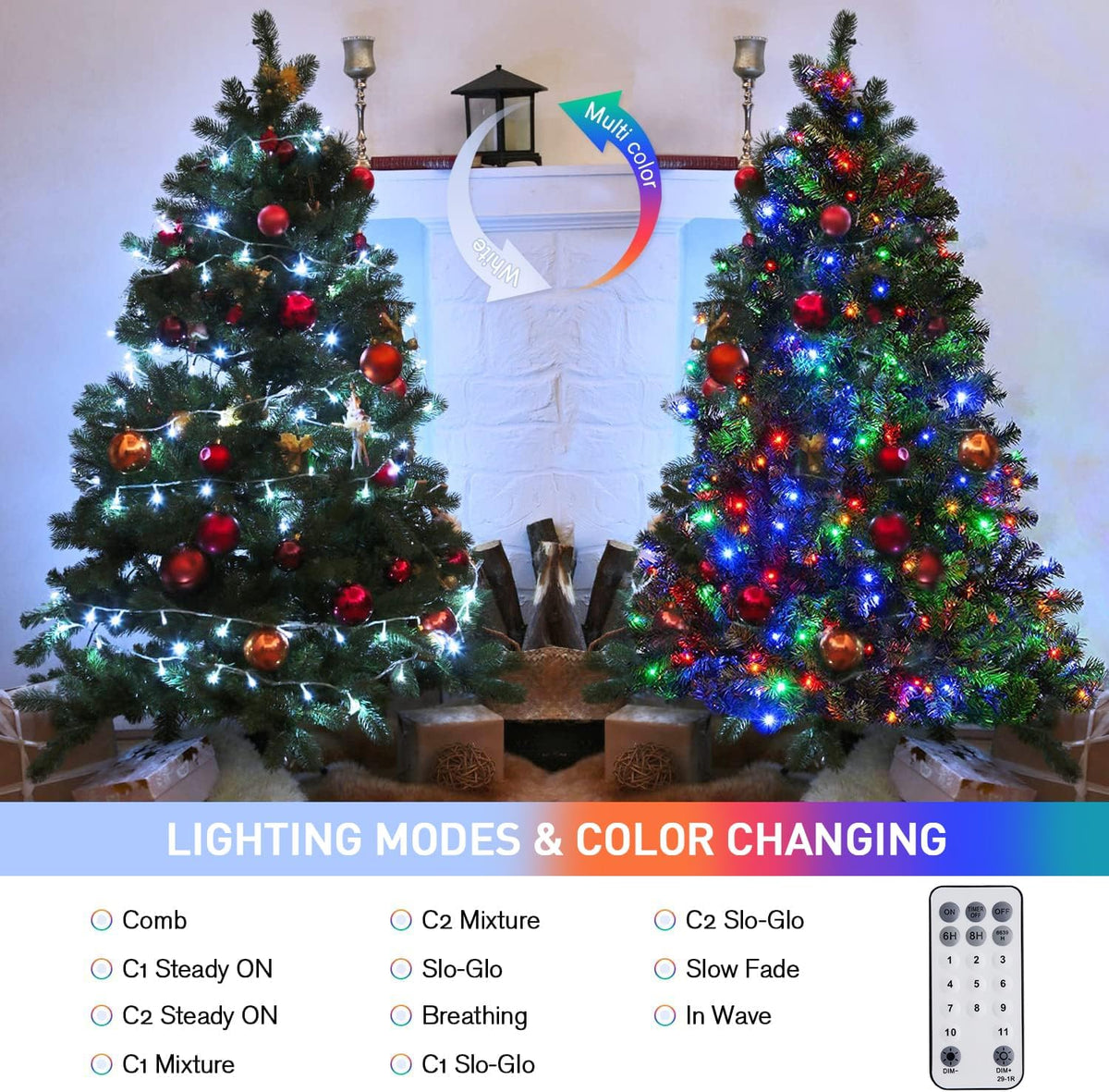 JMEXSUSS 100 LED Cool White & Multicolor Christmas Lights Indoor, Color Changing String Lights Plug