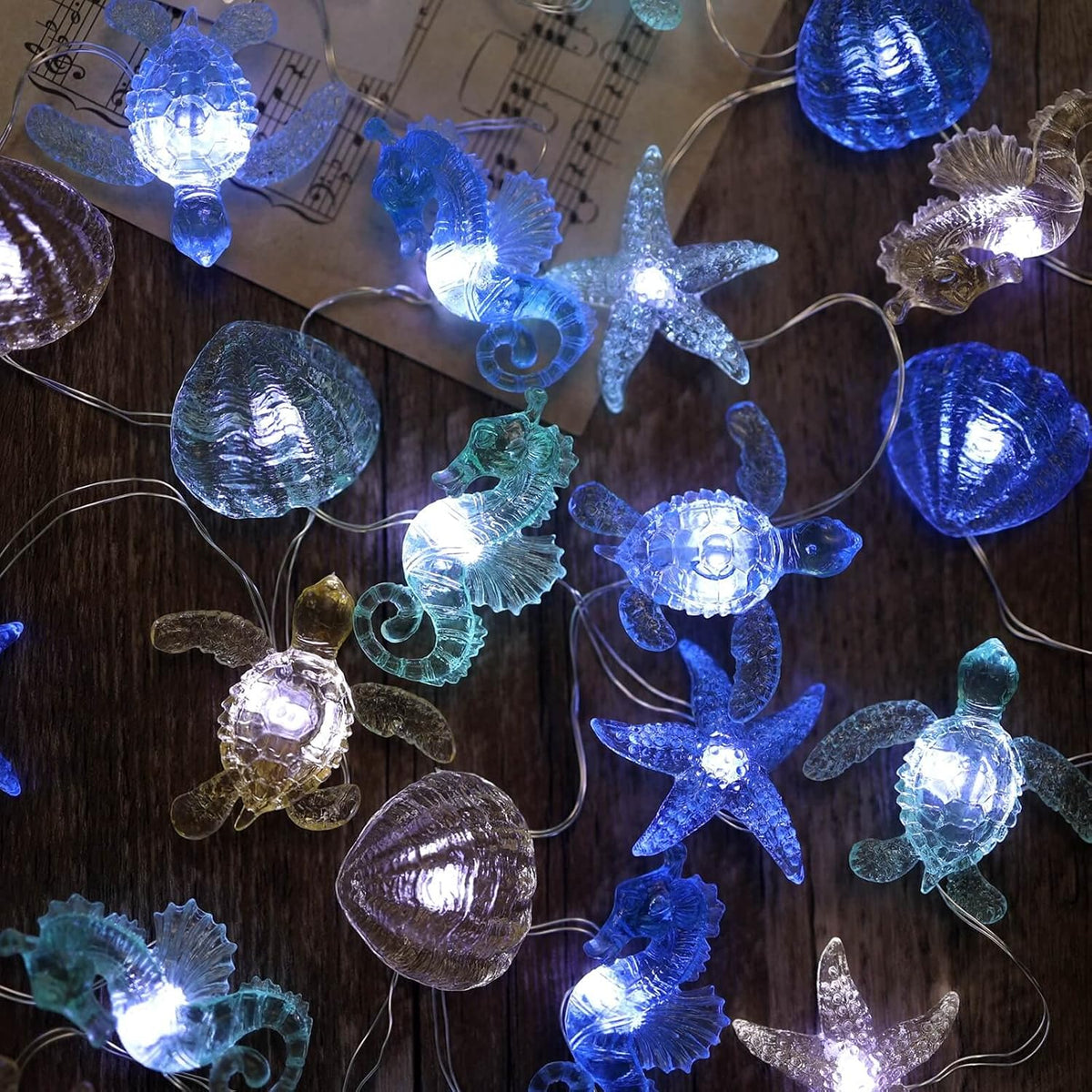 Ocean Theme String Lights Indoor Nautical Décor-USB or Battery Operated 10ft 30 LED Sea Horse