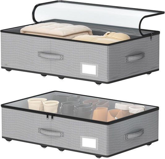 Under Bed Storage with Wheels, No Assemble Required 7.5 inches height Under Bed Storage bins,Large