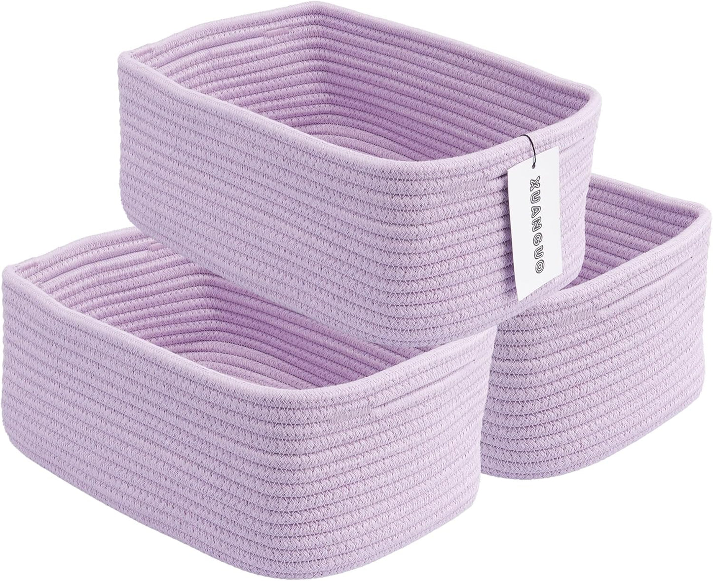 Small Woven Storage Baskets 12“X8”X5“ Decorative Rope Bins for Organizing Shelves, Closets, and