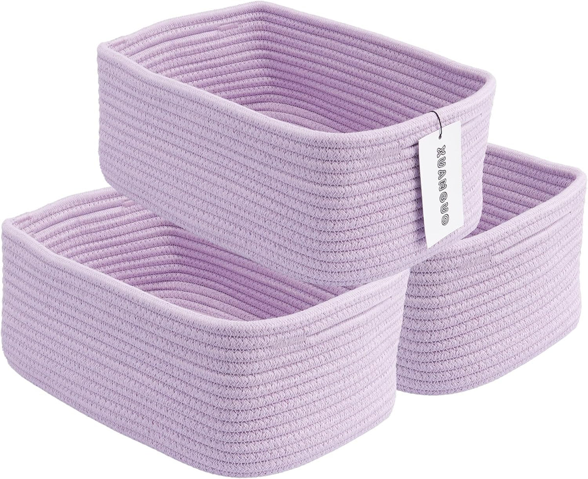 Small Woven Storage Baskets 12“X8”X5“ Decorative Rope Bins for Organizing Shelves, Closets, and