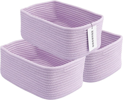 Small Woven Storage Baskets 12“X8”X5“ Decorative Rope Bins for Organizing Shelves, Closets, and