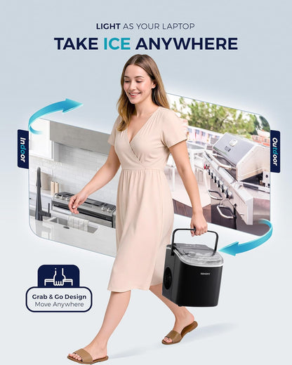 EUHOMY Countertop Ice Maker Machine with Handle, 26lbs in 24Hrs, 9 Ice Cubes Ready in 6 Mins
