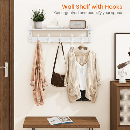 Homode Coat Rack With Wall Shelf, 29" Wooden Entryway Floating Shelf With Hooks Underneath, Hanging