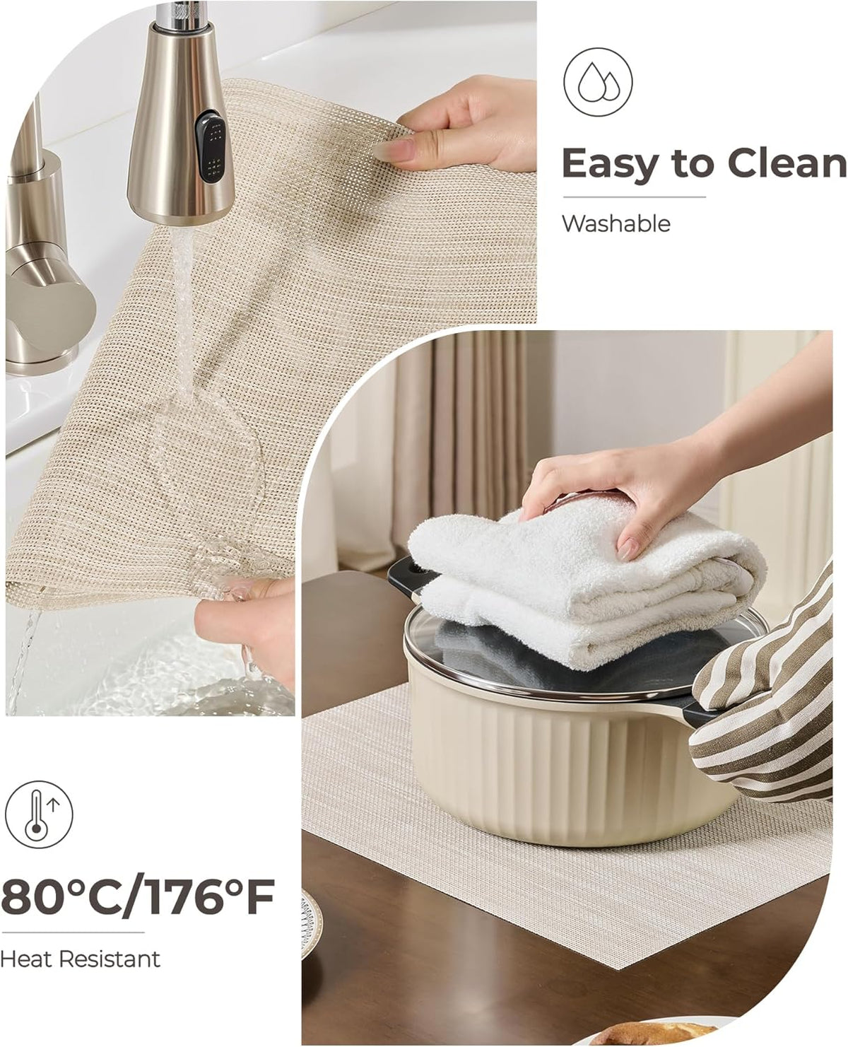 Leetaltree Beige White Placemats Set of 12 - Heat Resistant Non-Slip Place mats for Dining Table