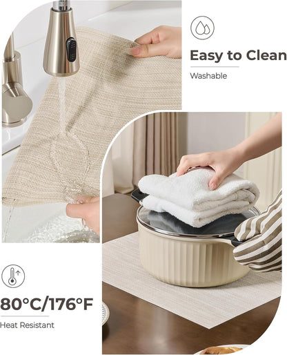 Leetaltree Beige White Placemats Set of 12 - Heat Resistant Non-Slip Place mats for Dining Table