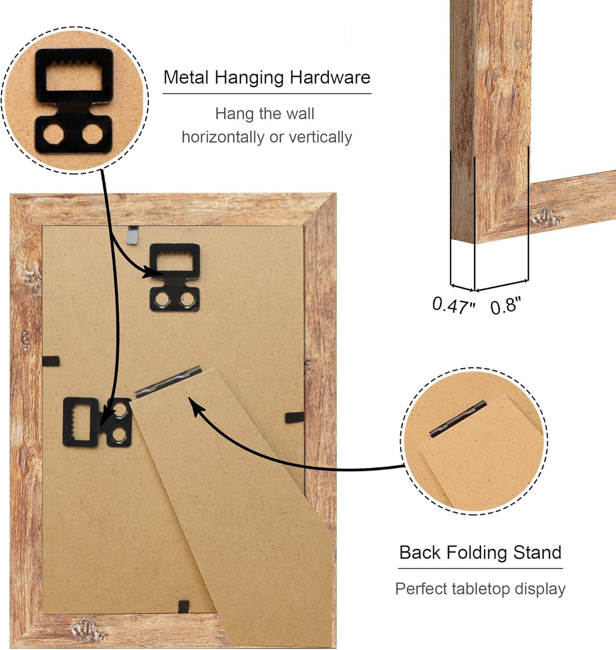 4x6 Picture Frame Set of 4, 4 x 6 Wood Photo Frames with Mat for 3.5x5, Natural Wooden Frame with